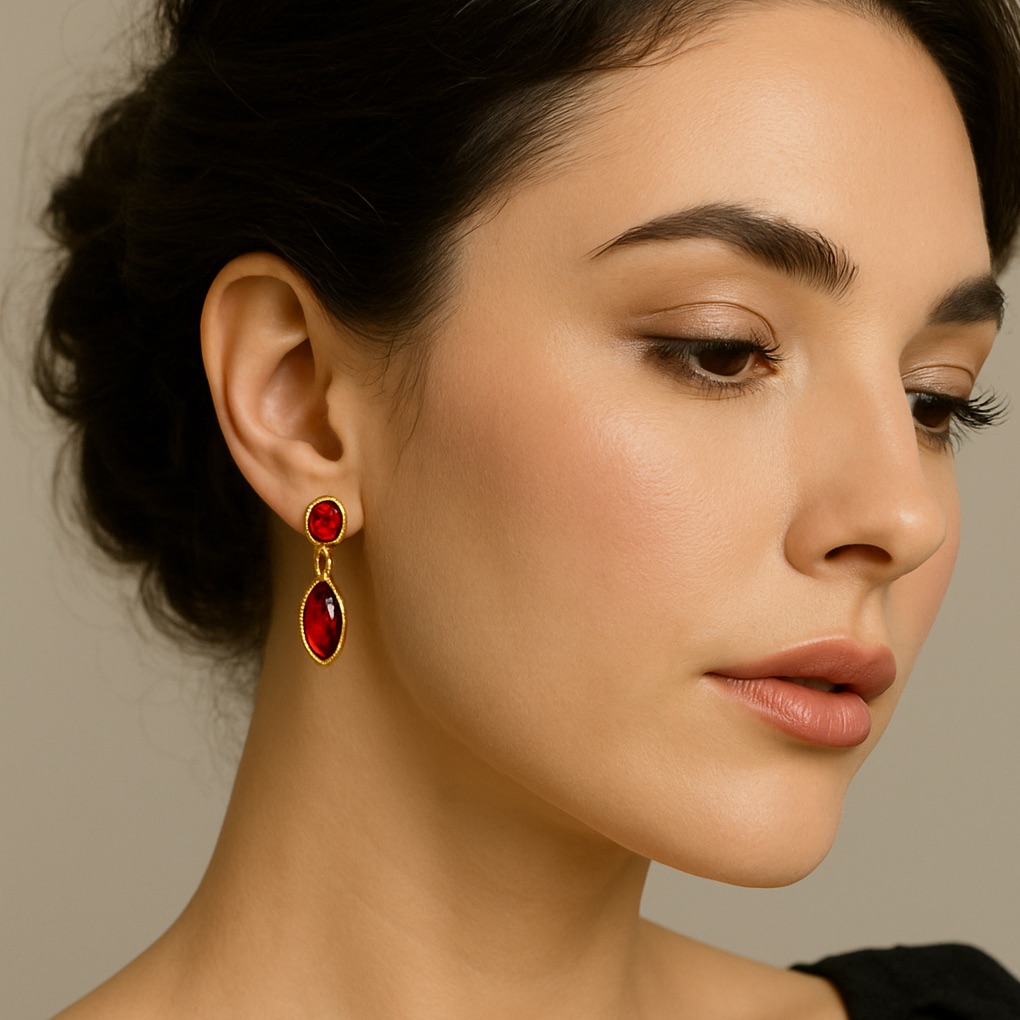 Red Teardrop Garnet Quartz Simulated Gemstone Gold Plated Dangle Earrings 15$
